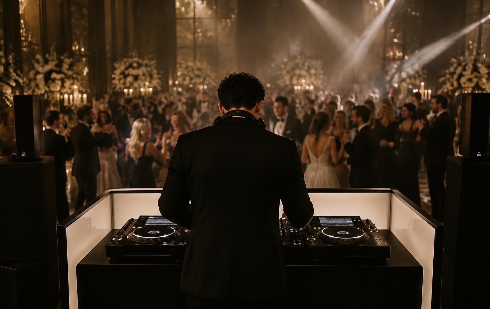 Wedding DJ performing for a packed dance floor