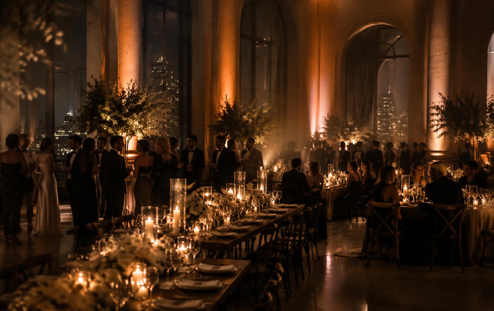 Wedding reception room transformed with uplighting